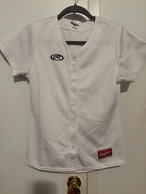 Rawlings White Kids Button-Front Baseball Jersey